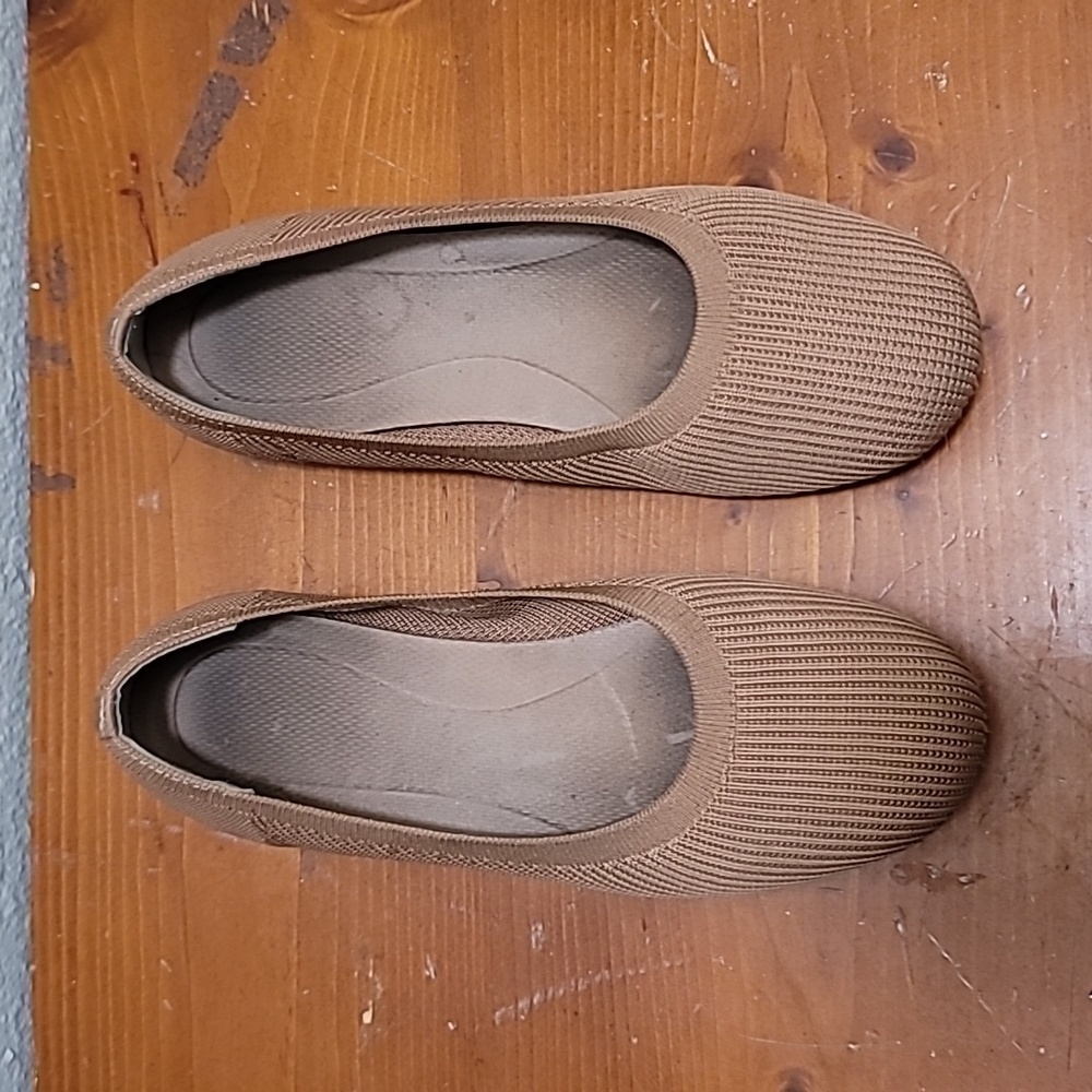Dream Pairs Knit Ballet Flats Women 9 Tan Ribbed Round Toe Slip On